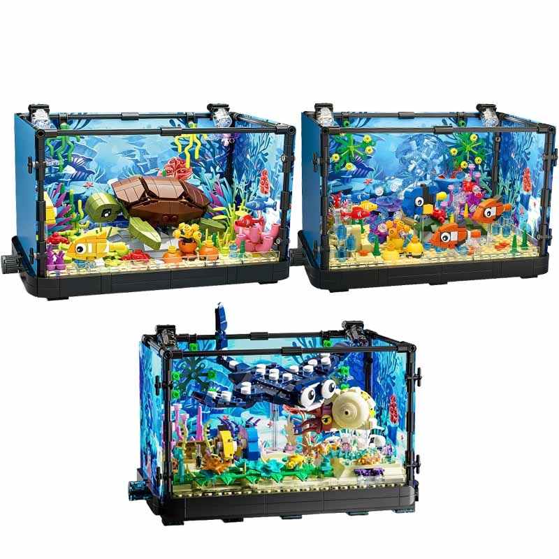 Aquarium Fish Saltwater - Aquarium bouwsteenset met licht, aquarium, zeeschildpad,